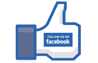 A facebook like button with the words " follow us on facebook ".