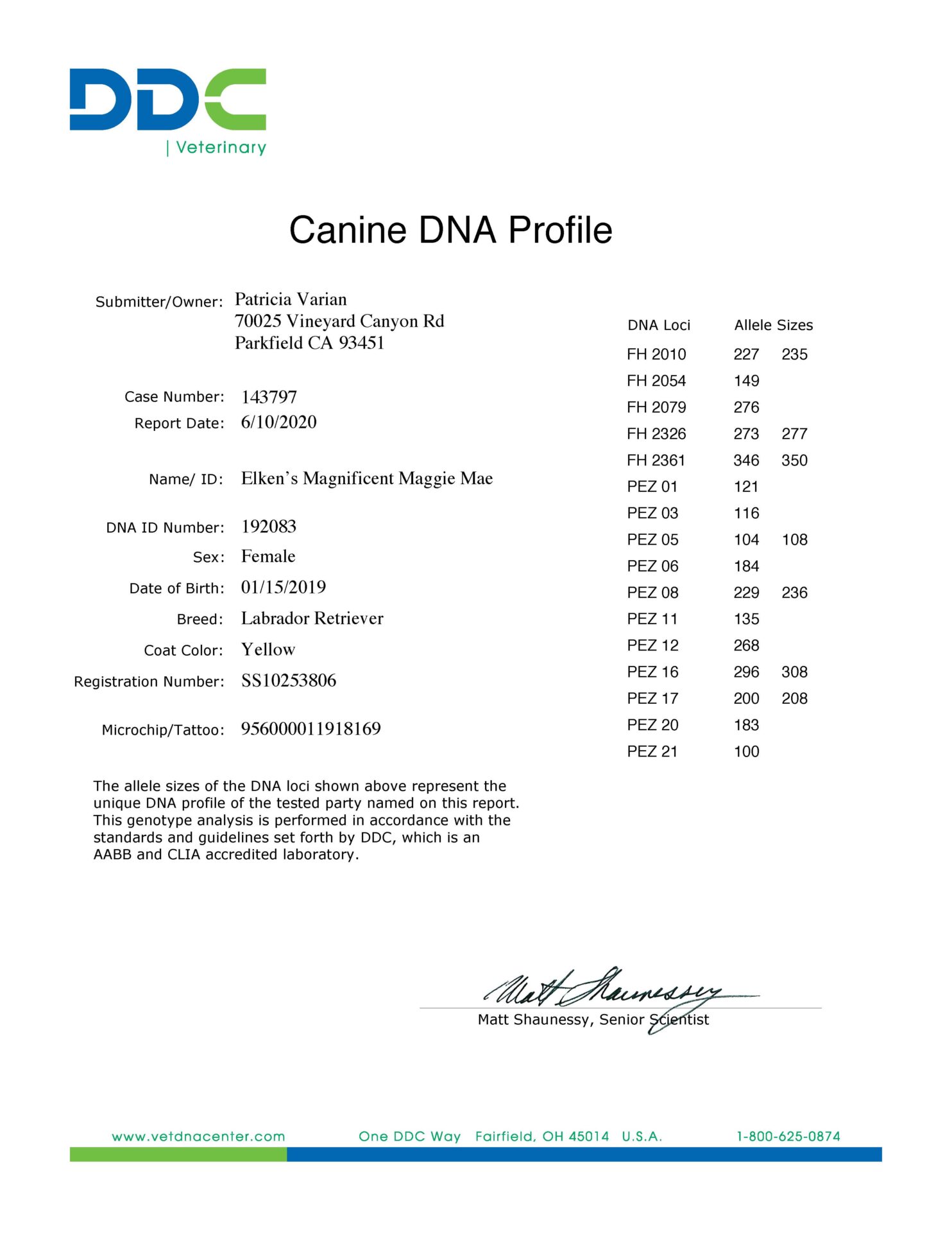 A picture of the carne dna profile.