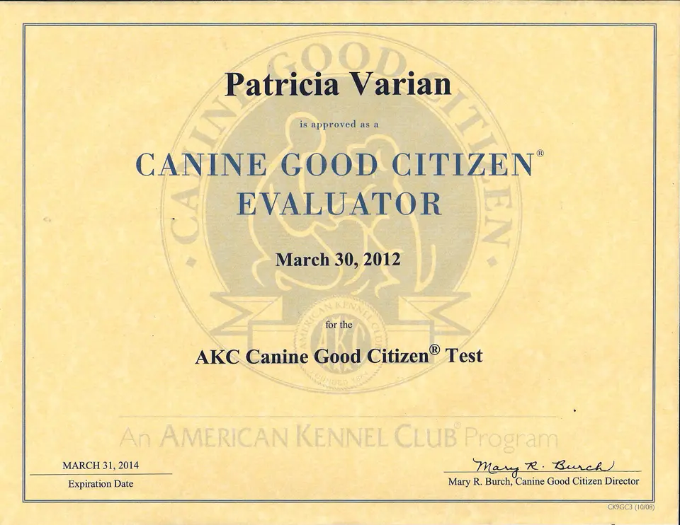 A certificate of appreciation for patricia varian