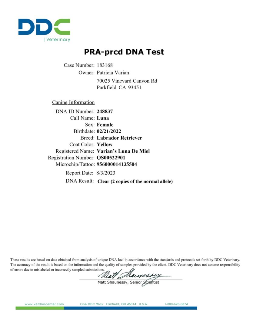 A page of the pda-percal dna test.